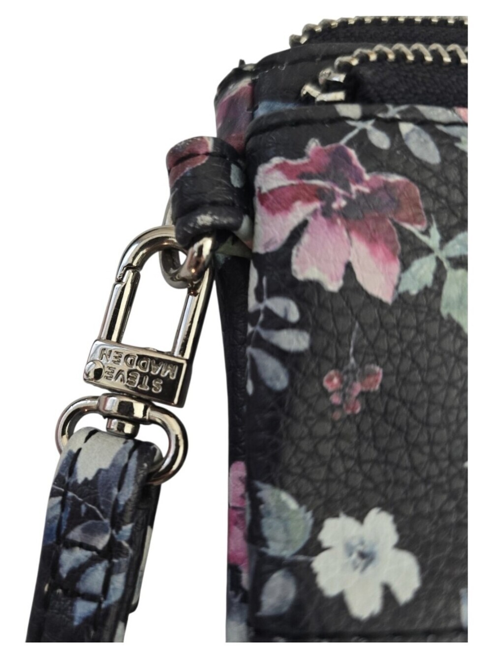 Steve Madden Floral Wristlet Wallet Black Multi Zip Clutch Pouch - Picture 6 of 7